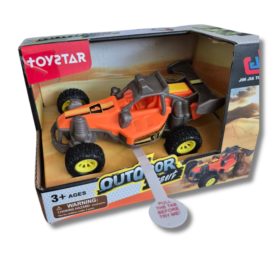 Outdoor desert buggy kunststof pull back licht en geluid 13 cm