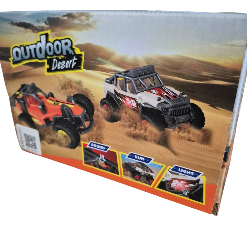 Outdoor desert buggy kunststof pull back licht en geluid 13 cm
