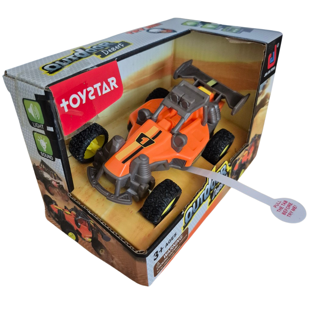 Outdoor desert buggy kunststof pull back licht en geluid 13 cm